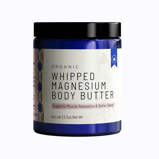 Organic Magnesium Whipped Body Butter, 4 oz Jar, Extra Strength Magnesium Chloride from Ancient Zechstein Seabed, Supports Muscle Relaxation & Better Sleep