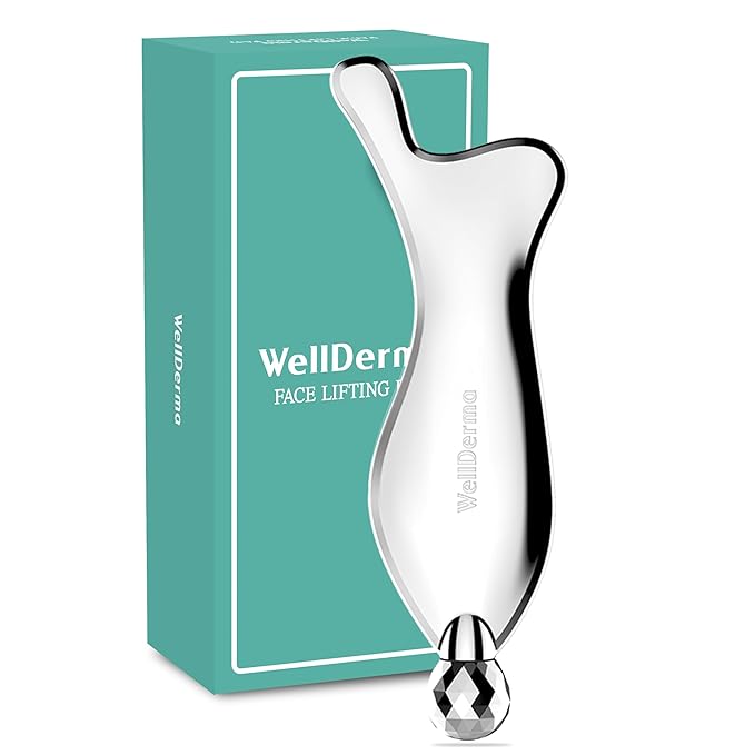 WELLDERMA 2 in 1 Gua Sha & face Roller Metal Tool & Collagen mask Set