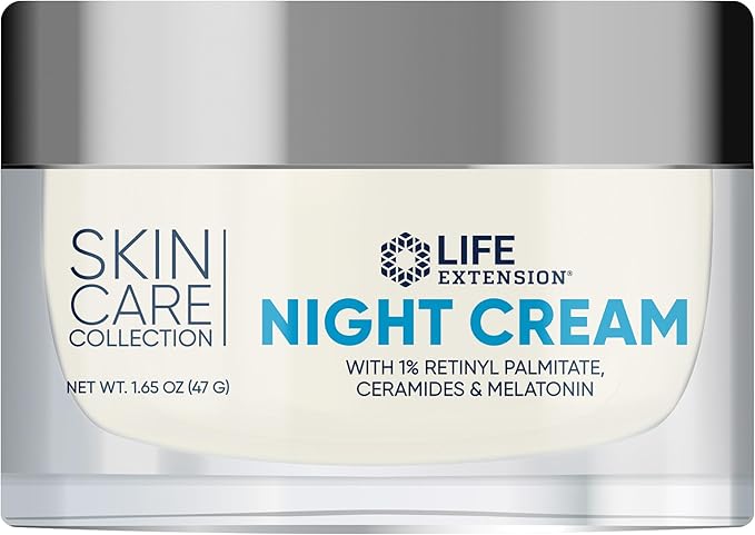 Life Extension Skin Care Collection Night Cream, retinyl palmitate, rice bran ceramides, shea butter, green tea, melatonin-based formula for nighttime skin rejuvenation, 1.65 oz (47 g)
