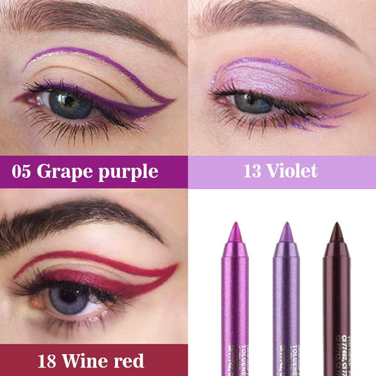 evpct 3Pcs Grape Purple & Violet & Wine Red Gel Glitter Eyeliner Pencils Set for Women Waterproof Smudge Proof lapiz de ojos delineador de ojos contra el agua Eye Liner Makeup 05 13 18