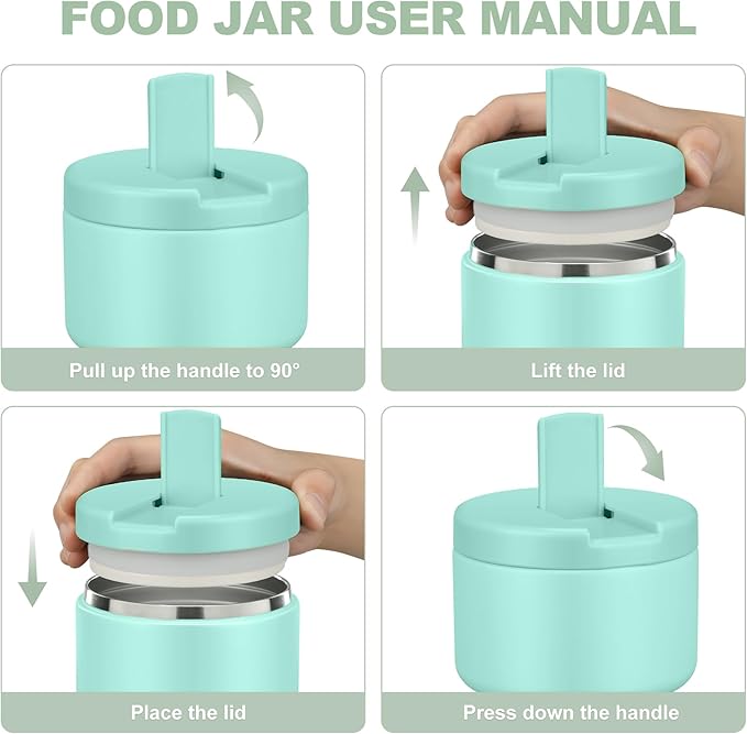 12oz Food Thermo for Hot Food Insulated Vacuum Soup Jar with Buckle Lid, Stainless Steel Wide Mouth Leak Proof Lunch Container