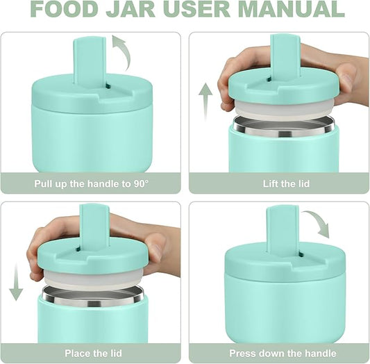 12oz Food Thermo for Hot Food Insulated Vacuum Soup Jar with Buckle Lid, Stainless Steel Wide Mouth Leak Proof Lunch Container