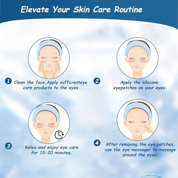 Reusable Eye Patches, 2 Pairs Eye Patches Reduces Wrinkles and Fine Lines Around the Eyes, Lifts and Firms the Skin Eye Care Comes with 1 Pair of Metal Eye Massage Sticks Eye Cream Applicator Tin Box