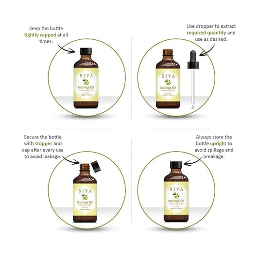 SIVA Moringa Carrier Oil 4oz (118 ml) Premium Carrier Oil With Dropper For Skin Care, Hair Care, Scalp Massage & Body Massage