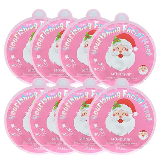 MOND'SUB Christmas Facial Masks 8-Pack - Santa Claus Mask Hydrating, Smoothing, and Refreshing Skin-Clearing Face Sheet Masks - Skincare Set for Moisturizing and Soothing Beauty