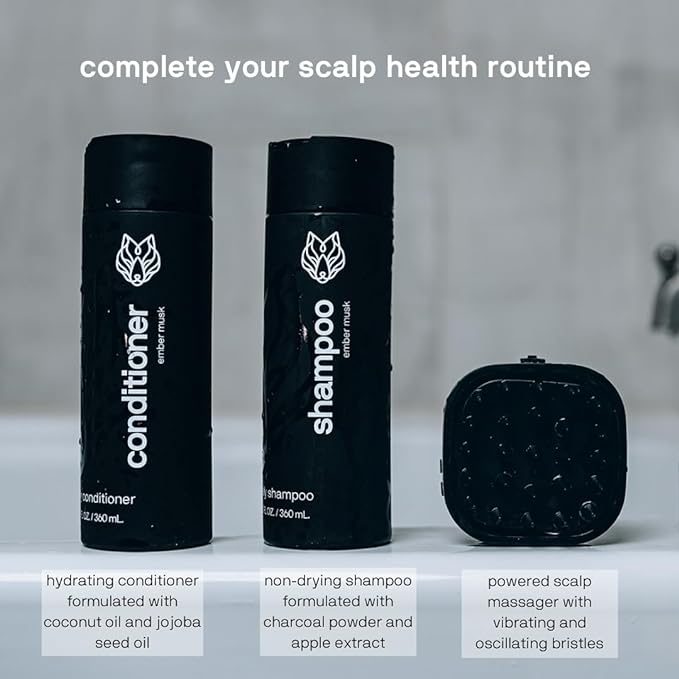 Black Wolf Sonic Scalp Scrubber - Electric Hair & Scalp Massager Brush with 3-Speed Oscillation - Rechargeable Shower Brush & Head Scrubber with Soft Silicone Bristles for Deep Clean & Exfoliation