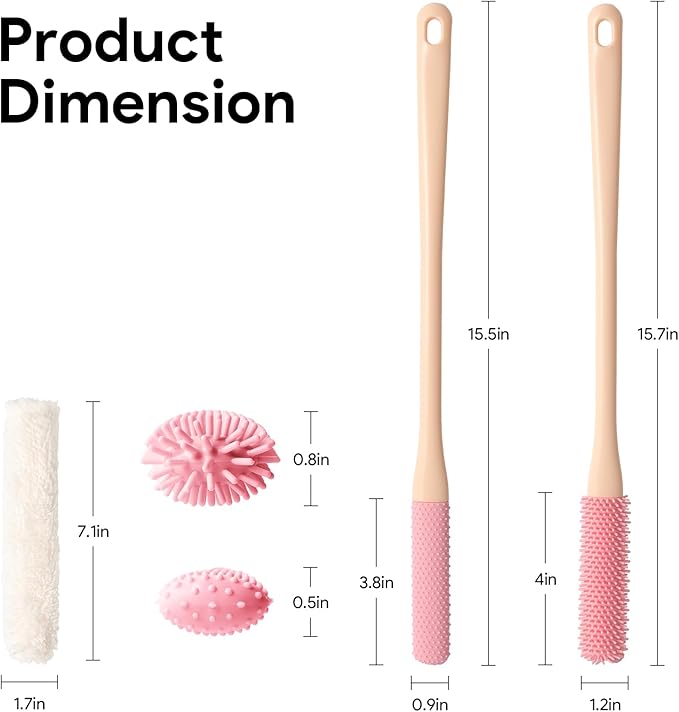 Shower Foot Scrubber Brush, 15.7" Toe Cleaning Brush with 4 Reusable Drying Covers, Long Handle Silicone Bristles Lotion Applicator, No Bending Down Skin Exfoliation Foot Scrub Brushes for Elderly