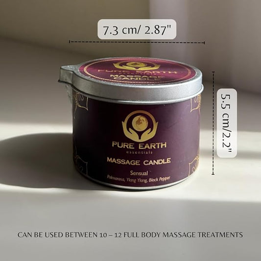 Sensual Massage Candle - Melts to Silky Oil, No Waxy Residue - Skin Moisturizing Body Massage Oil Candles (160 Grams or 6 oz.) - with Palmarosa, Ylang Ylang, Black Pepper by PURE EARTH essentials