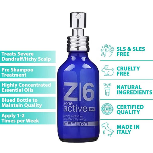 Z6 Anti Dandruff Dry Scalp Serum for Itchy, Sensitive and Irritated Scalp - Intensive Dandruff Peeling Treatment (1.69 fl oz) for Women and Men with Salicylic Acid, Zinc, Tea Tree Oil by NAPURA