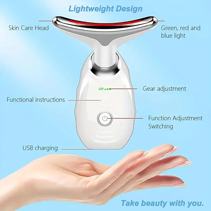 Facial Massager for Face and Neck, Red Light Therapy for Face, Electric Facial Massage with 3 Massage Modes, Vibration and Heating Technologies for Skin Care