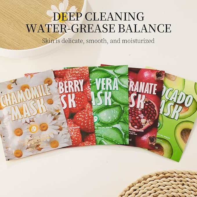 Facial mask Moisturizing face Mask - 10 Sheets, Deep Hydration, Improves Dry Skin, Sheet Mask, skincare for All Skin Types (10PCS, MIX)