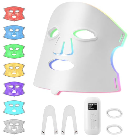 Hotodeal LED Face Mask Light Therapy,7 Colors Light Therapy for Skin Rejuvenation Anti-aging Beauty Red Light Therapy,Silicone Material LED Mask Foldable for Easy Carrying,Silicone Version