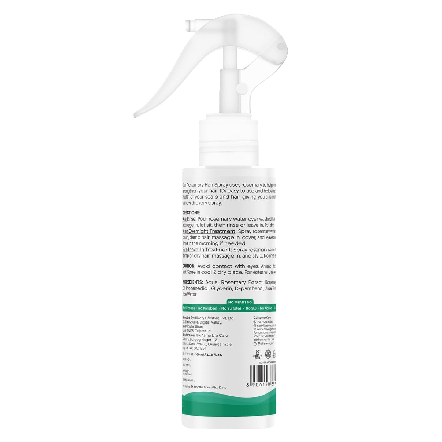 Rosemary Water Hair Spray For Hair Growth - Reducing Hair Fall, Strengthens Hair & Breakage - Promotes Healthy Follicles and Thicker Hair - For Men & Women - Fragrance Free -100 ml