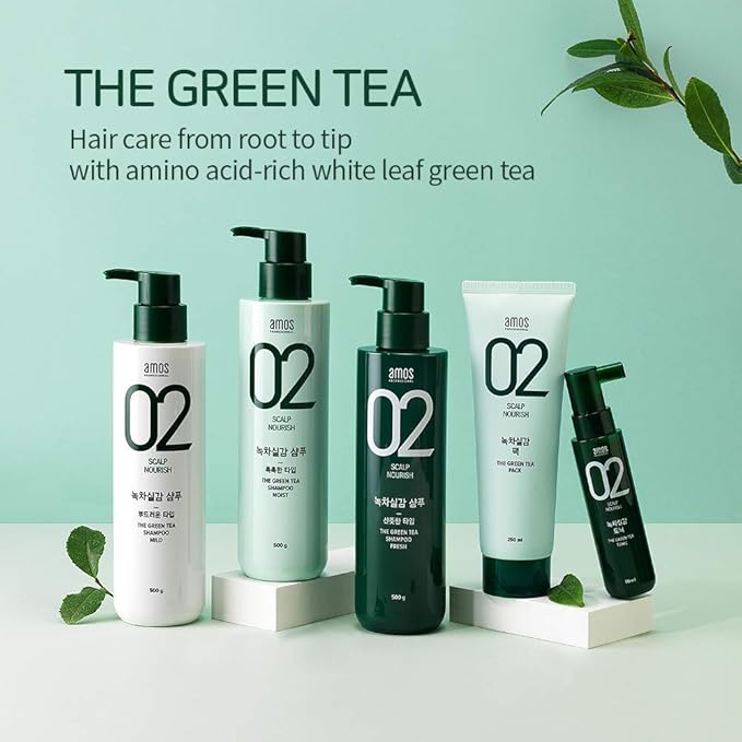 AMOS PROFESSIONAL The Green Tea Pack 8.45 oz (250ml) | Nourishing and Moisturizing Deep Conditioner for Hair Growth | Korean Hair Salon Brand