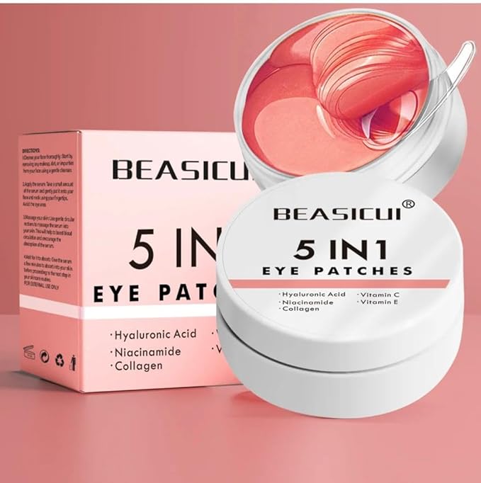 Under Eye Patches - 5 in 1 Under Eye Mask Hyaluronic Acid & Collagen,Under Eye Face Mask,Dark Circles and Puffy Eyes, Undereye Bags,Beauty & Personal Care products (Rose Scented 60 Pcs)