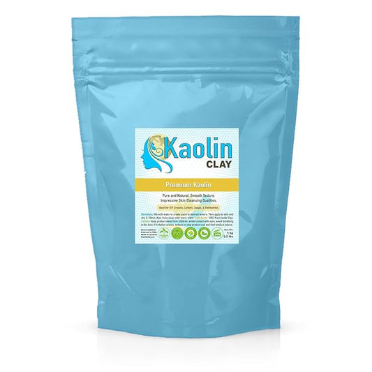 Pure Kaolin Clay - 100% Natural | 2.2 Pounds (1kg) | Smooth and Silky Texture, Easy Mixing, Perfect for Face, Body, and Bathbombs
