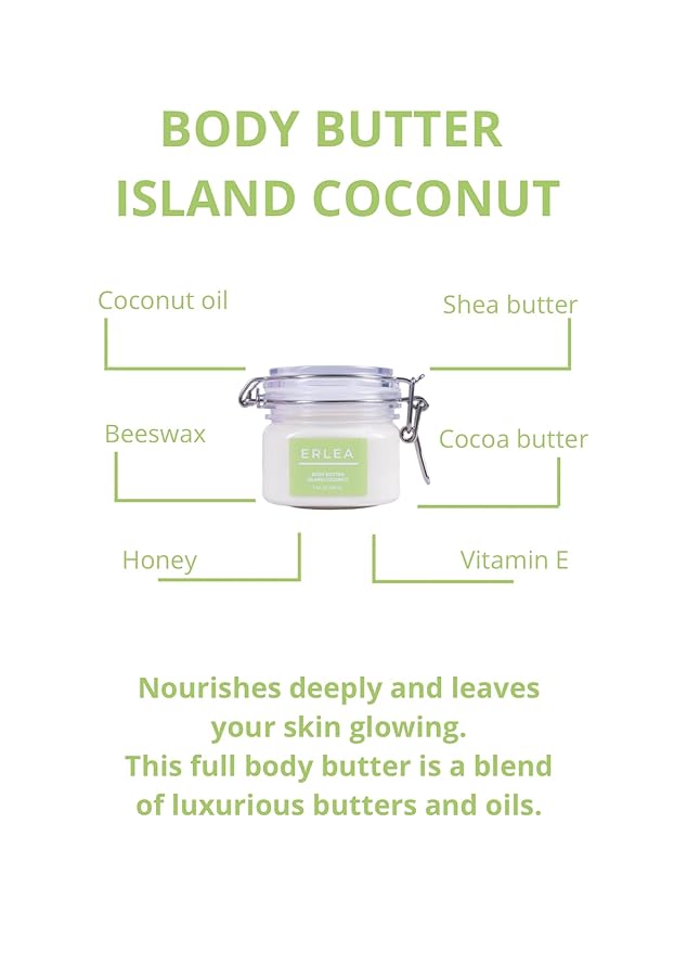 Erlea Coconut Body Butter 160 g/5.64 oz – Shea Butter, Body Butter for Women, Coconut Butter,Skin Care for Extremy Dry Skin, Organic Shea Butter, Body Care for Cracked Feet