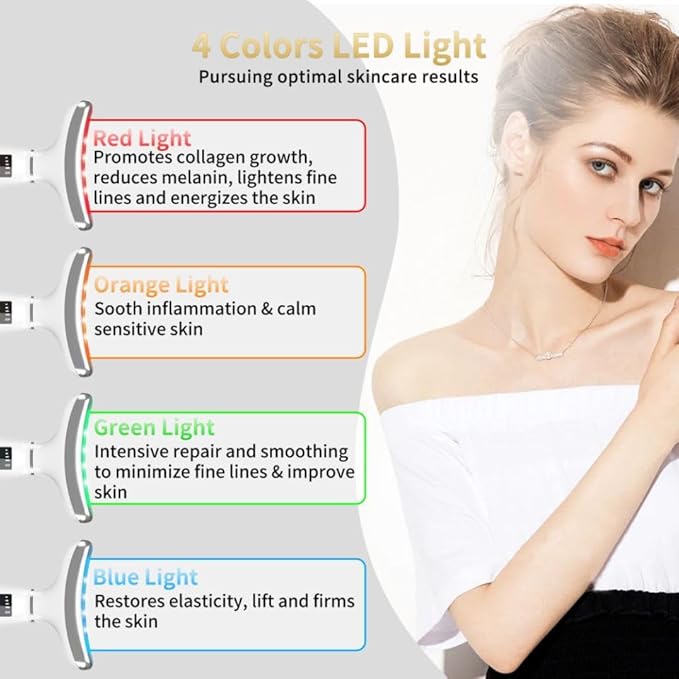 Red Light Therapy for Face and Neck, 4 Color LED Facial Light Therapy Device for Skin Care at Home, Micro-Current Vibration Facial Cold and Hot Service, Multifunctional Facial Skin Care Tools