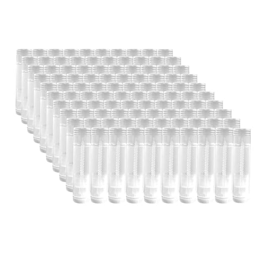 100 Sets Empty Lip Balm Tubes Bulk Round with Caps for DIY Lipstick Homemade, 3/16 OZ (5.5 ML), Clear, BPA Free, 100 Tubes and Caps