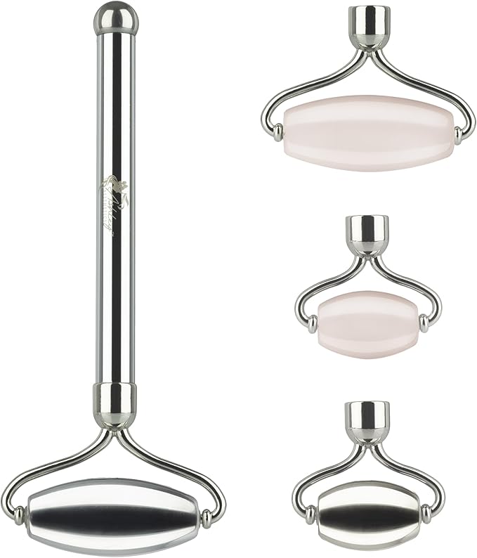 Stainless Steel Ice Roller & Rose Quartz Facial Set | Luxury Skin Care Tools for Lymphatic Drainage, Product Absorption, Skin Tightening, & Relaxation