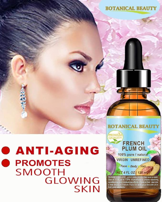 PLUM OIL French. 100% Pure Natural Virgin Unrefined Undiluted Cold Pressed Carrier Oil. For Face, Skin, Hair, Body, Lips, Nails (4 Fl.oz - 120 ml.) by Botanical Beauty