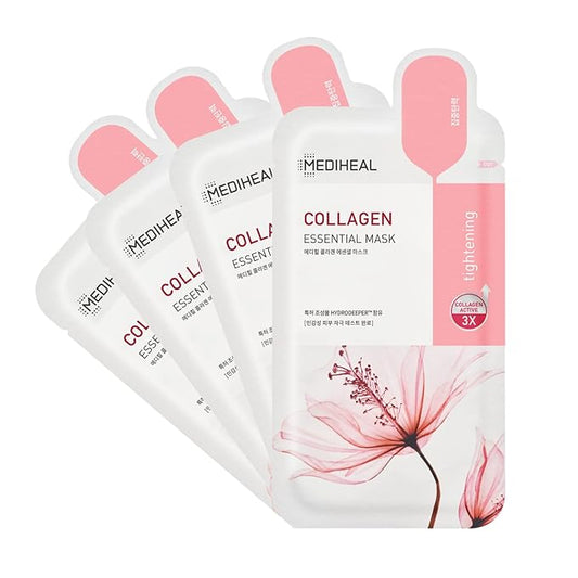 Mediheal Official Best Korean Sheet Mask - Collagen Essential Face Mask Lifting and Firming For All Skin Types Value Sets (4 Count (Pack of 1))