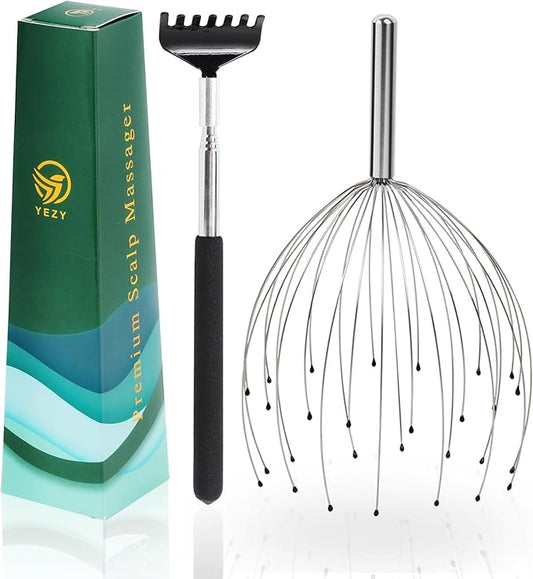 YEZY Head Massager 28 Fingers Head Scratcher Scalp Massager, Back Scratcher, Stocking Stuffers for Scalp Massage Back Massage (Silvery)
