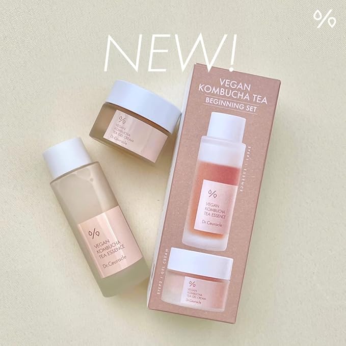 Dr.Ceuracle Vegan Kombucha Tea Beginning Set - Kombucha Korean Skincare Milky Toner Essence and Gel Cream for Travel Mini Size Set