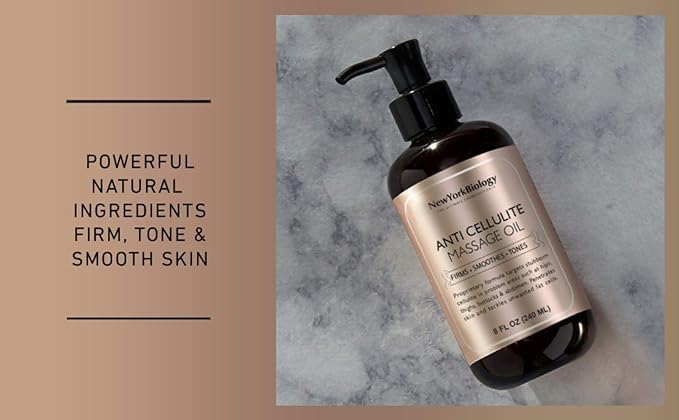 New York Biology Anti Cellulite Massage Oil 8 Fl. oz – Made with 100% Natural Oils – Body Oil for Massage Therapy, Muscle Relaxation and Deep Tissue