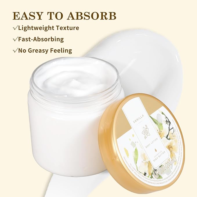 Princess Belle Vanilla Body Lotion, Shea Butter Lotion for Women and Men Dry Skin, Deep Moisturizing, Hydrating and Softening for Vanilla skin, Smell Good, 200ml(6.8floz)