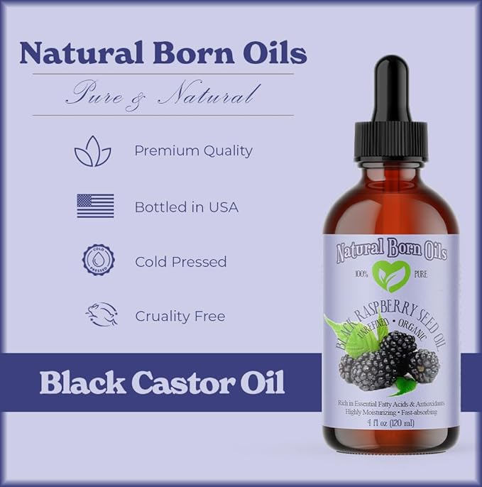 4oz Black Raspberry Seed Oil, 100% Pure and Natural, Cold-Pressed, Unrefined, Organic, for Healthy Skin and Hair - Includes Pump & Dropper