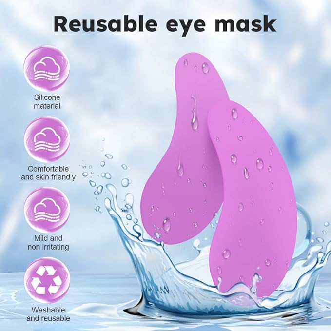 Bibabala Under Eye Patches Silicone Patch Set With Case Cream Applicator Reusable Silicone(Transparent Pink Blue Purple)