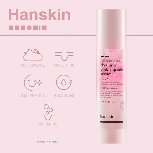 Hanskin Real Complexion Hyaluron Pink Capsule Serum with Vitamin B12, Intensive Moisture Deep Hydration, Hyaluronic Acid [50ml]