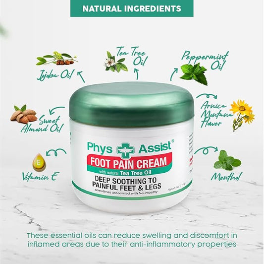 PhysAssist Soothing Foot Cream to Feet and Legs. 4 oz Jar