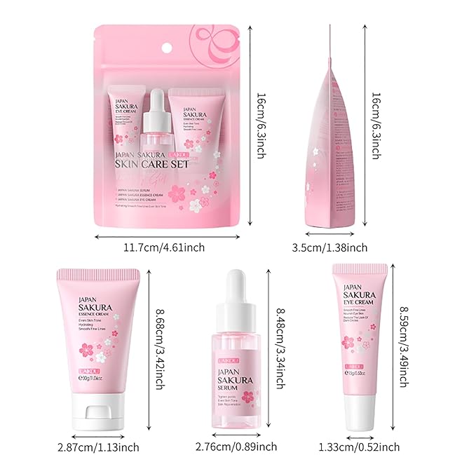 Skin Care Set JAPAN SAKURA Beauty Gift Sets Skin Care Kit with Serum, Eye Cream, Face Cream Travel Kit for Women Wife Mom Teen Girls TSA-friendly Sizes Christmas Gift 3pcs