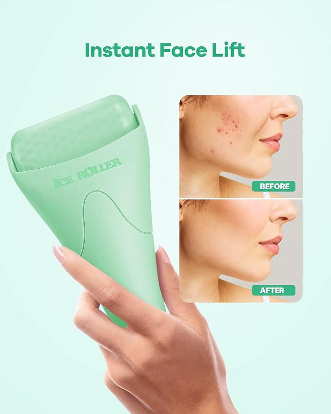 Ice Roller, Ice Roller for Face, Ice Face Roller, Cold Facial Ice Roller Massager for Eye Puffiness, Women's Gifts, Migraine, TMJ Pain Relief & Minor Injuries, Skin Care Products (Light Green)