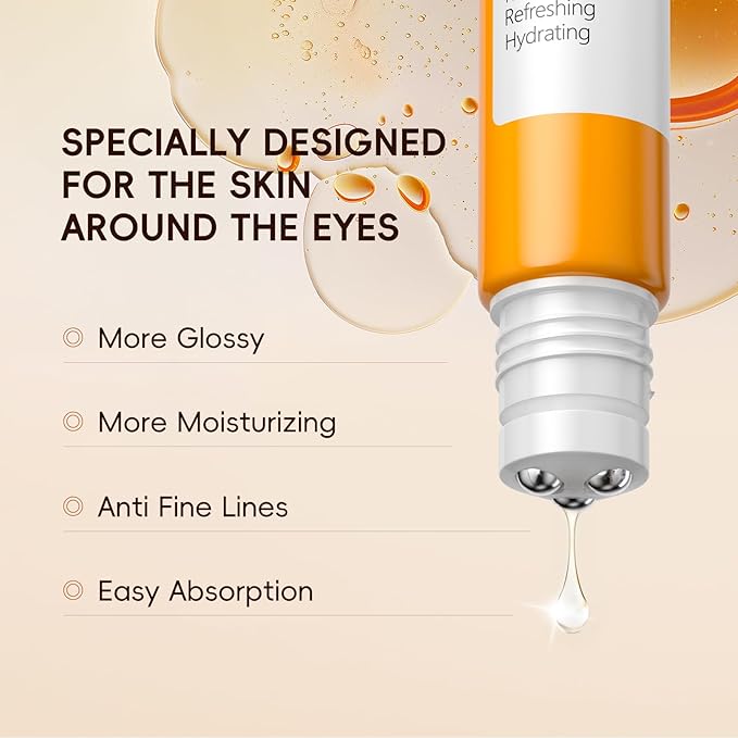 Easilydays Vitamin C Eye Cream & Under Eye Serum, Refreshing, Hydrating, Radiant Glow Eye Care Eye Roller Serum with 360° Massage Ball, Tightening Under Eye Serum for Women Reduce Wrinkles Fine Lines