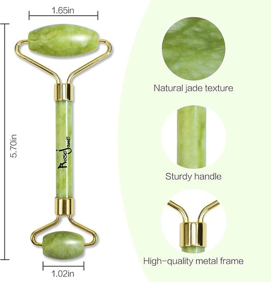 Jade Roller for Face and Gua Sha Facial Tools - Certified Face Roller and GuaSha for Your Skincare Routine - Birmania Jade 100% - Includes Real Jade and Stones, Skin Care Massage