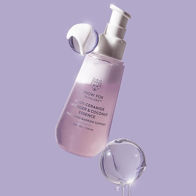 Snow Fox Skincare Goodnight Lavender Facial Cleansing Oil - Multi-Ceramide French Lavender & Coconut Essence Serum Bundle