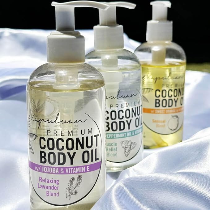 Massage Body Oil Relaxing Blend – Lavender Coconut Oil Blend for Stress Relief, Muscle Tension 8oz