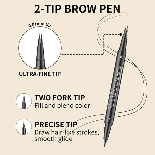 Microblading Eyebrow Pencil,2-in-1 Dual-Ended Eyebrow Pen with 2 Tip brow pen and Precise Brush-Tip,Brow Pen for Natural Women Waterproof and Long-Lasting Brows (Black)