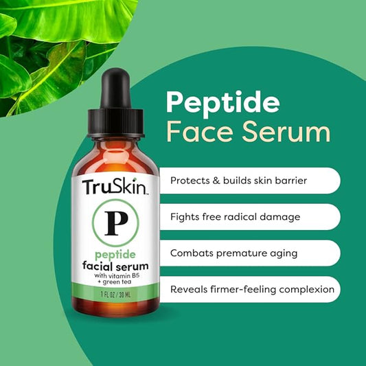 TruSkin Peptide Serum For Face – with Peptides, Amino Acids, Green Tea, Aloe and Vitamins B5 & E – Supports Skin Barrier and Skin’s Natural Collagen, for Firmer-Looking Skin, 1 fl oz