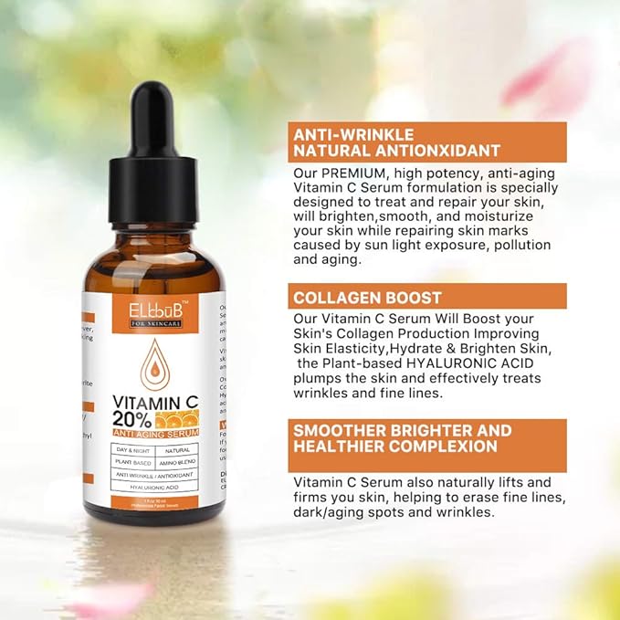 Premium 20% 𝐯𝐢𝐭𝐚𝐦𝐢𝐧 𝐜 𝐬𝐞𝐫𝐮𝐦 - (2PACK) with Hyaluronic Acid, Retinol & Amino Acids - Boost Skin Collagen,Hydrate & Plump Skin, Anti Aging & Wrinkle Facial Serum