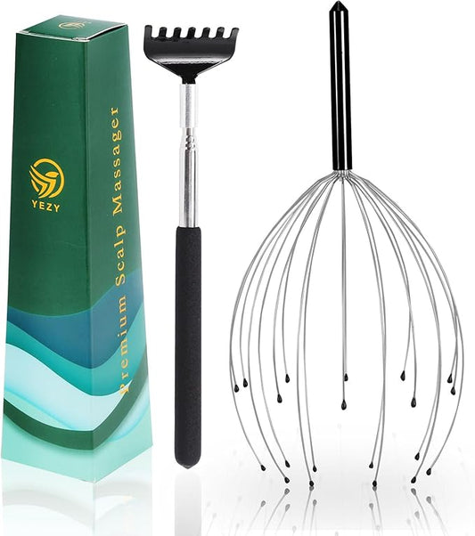 YEZY Head Massager 20 Fingers Head Scratcher Scalp Massager, Back Scratcher, Stocking Stuffers for Scalp Massage Back Massage (Black)