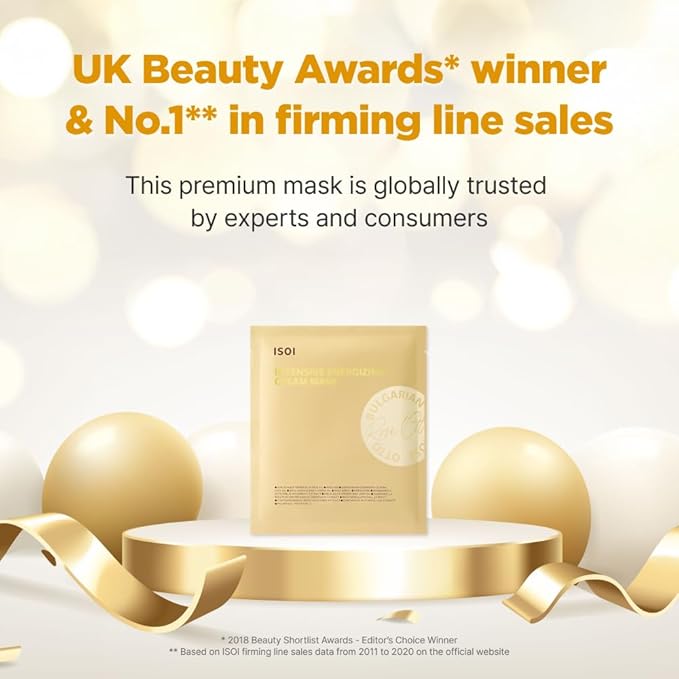 ISOI Intensive Energizing Cream Mask Pack, Premium Sheet Mask for Skin Elasticity & Firmness, Infused with High-Moisturizing & Nourishing Firming Cream, Korean Skin Care (4EA)