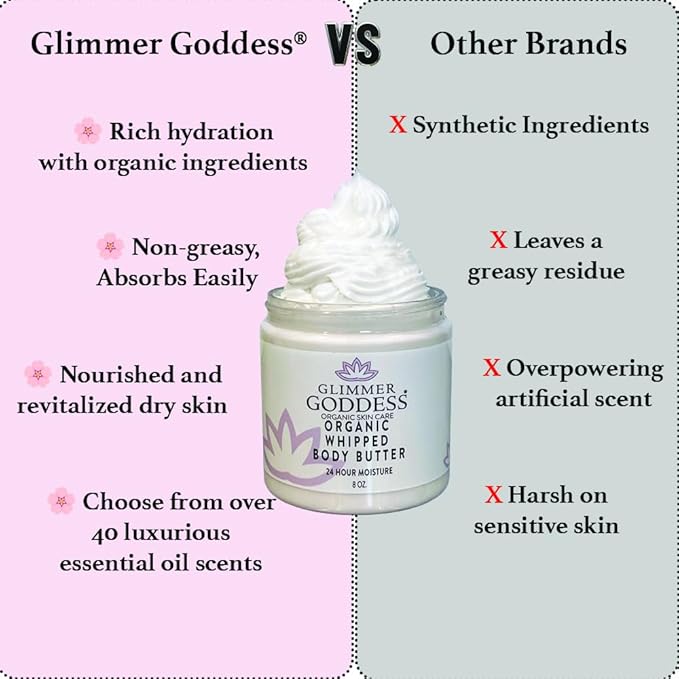 GLIMMER GODDESS Organic Whipped Body Butter (Sandalwood & Vanilla Bean) 8 oz
