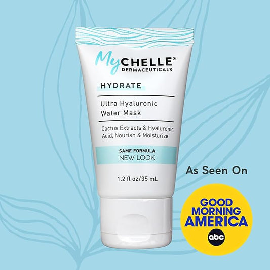 MyCHELLE Dermaceuticals Ultra Hyaluronic Water Mask (1.2 Fl Oz) - Rich Hydration for Dry Skin with Vegan Hyaluronic Acid, Help Plump Skin and Help Reduce Appearance of Fine Lines and Wrinkles