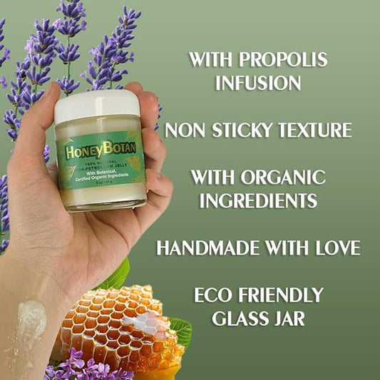 HoneyBotan - 100% Natural Unpetroleum Skin Balm with Organic Ingredients - Petroleum Jelly Alternative for Lips, Hands, Baby Care, Makeup Remover, and More (2 Ounce)