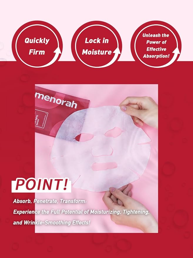 menorah skincare - Anti-Aging Serum Rescue Sheet Masks (4 Sheets) - with Goji Berry, Rosehip, Facial Mask, Skin Firmness and Elasticity