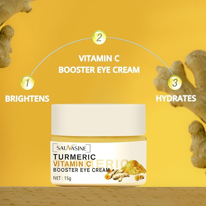 Turmeric + Vitamin C Eye Cream, Turmeric Under Eye Cream for Dark Circles and Puffiness, Anti Aging Cream Correction for Puffy Eye Bags Fine Lines Dark Circles Wrinkles Eye Firming Even Skin Tone